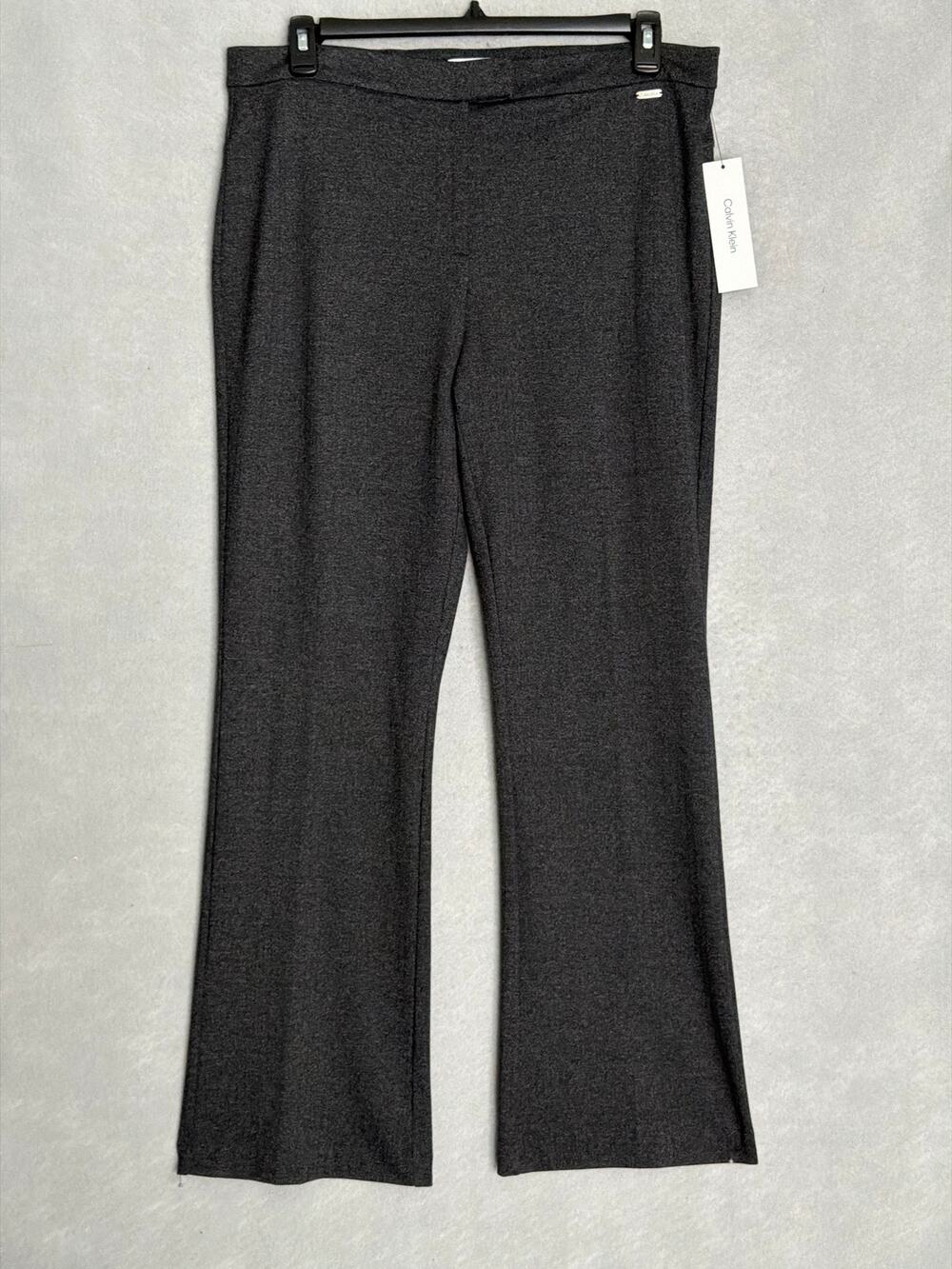 Calvin Klein Herringbone Pants Straight Leg Dark Charcoal Women's Large NEW